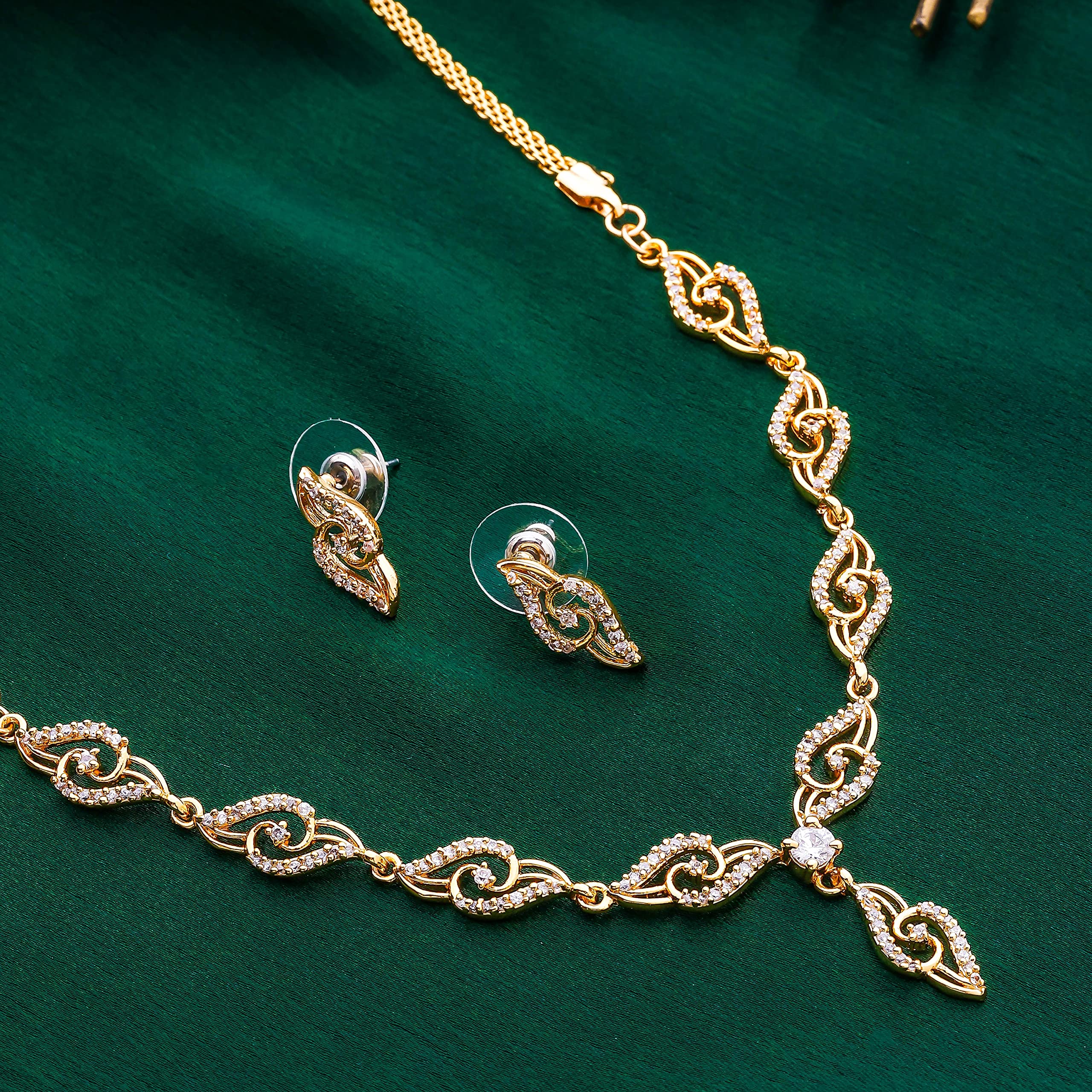 Oval Twirl American Diamond Necklace Set